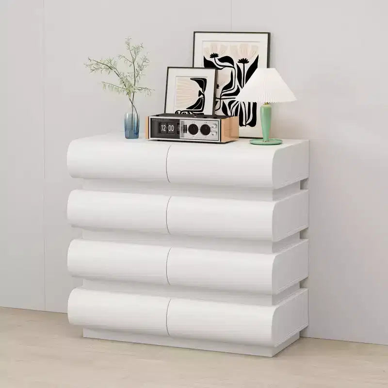 Commode minimaliste Okak à 8 tiroirs, armoire de rangement moderne sans poignée, organiseur large pour chambre parentale, chambre d'enfant ou entrée