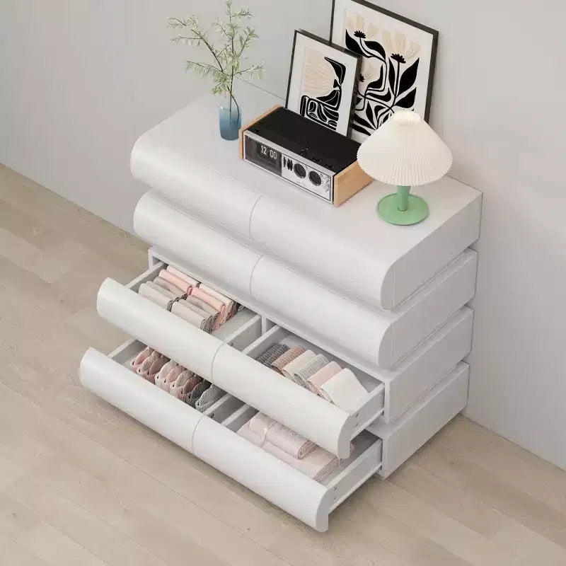 Commode minimaliste Okak à 8 tiroirs, armoire de rangement moderne sans poignée, organiseur large pour chambre parentale, chambre d'enfant ou entrée