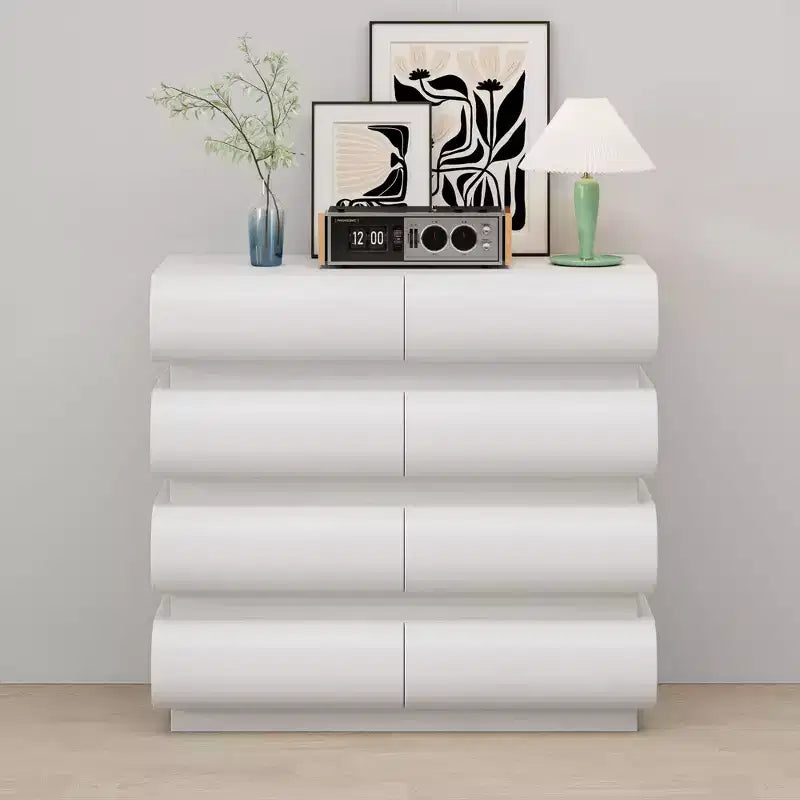 Commode minimaliste Okak à 8 tiroirs, armoire de rangement moderne sans poignée, organiseur large pour chambre parentale, chambre d'enfant ou entrée