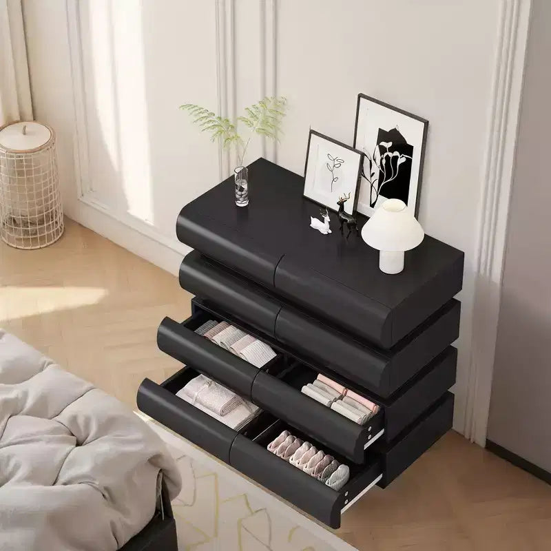 Commode minimaliste Okak à 8 tiroirs, armoire de rangement moderne sans poignée, organiseur large pour chambre parentale, chambre d'enfant ou entrée