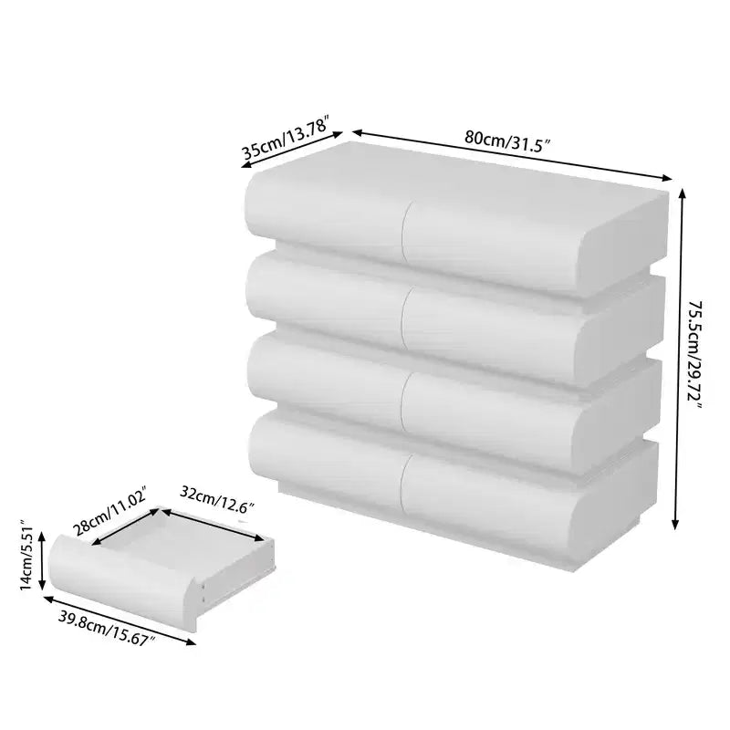 Commode minimaliste Okak à 8 tiroirs, armoire de rangement moderne sans poignée, organiseur large pour chambre parentale, chambre d'enfant ou entrée