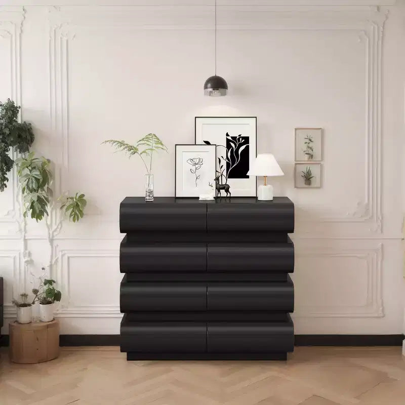 Commode minimaliste Okak à 8 tiroirs, armoire de rangement moderne sans poignée, organiseur large pour chambre parentale, chambre d'enfant ou entrée