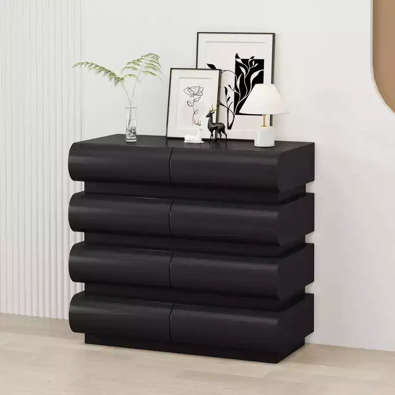 Commode minimaliste Okak à 8 tiroirs, armoire de rangement moderne sans poignée, organiseur large pour chambre parentale, chambre d'enfant ou entrée