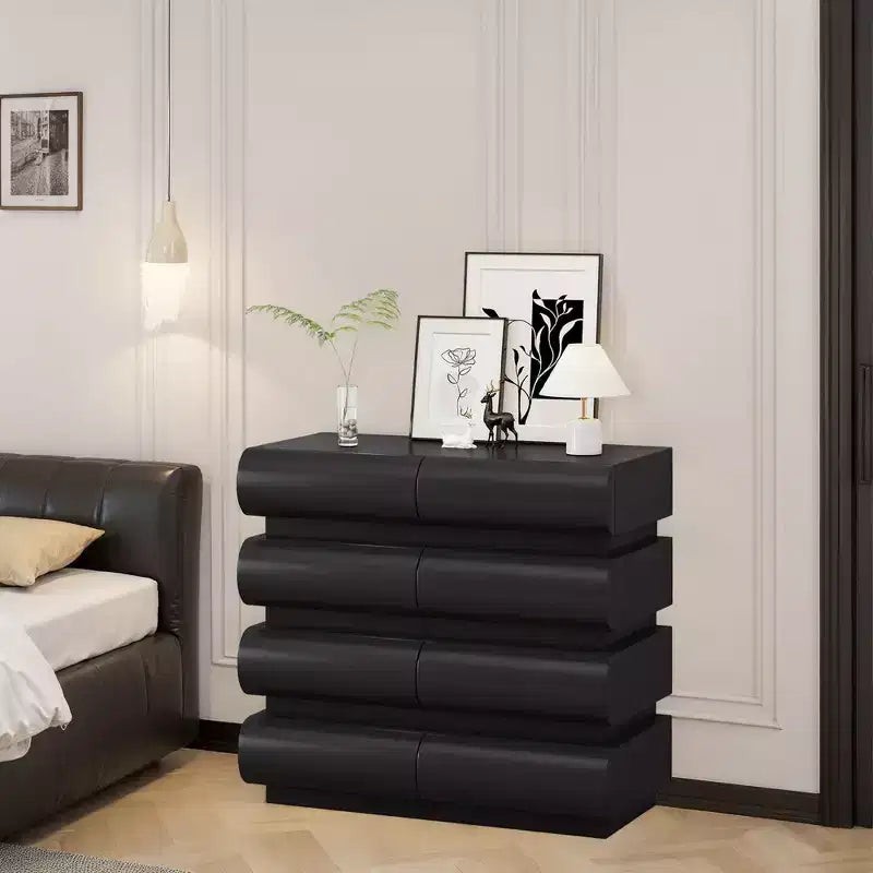 Commode minimaliste Okak à 8 tiroirs, armoire de rangement moderne sans poignée, organiseur large pour chambre parentale, chambre d'enfant ou entrée