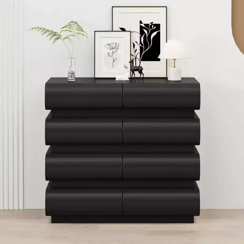 Commode minimaliste Okak à 8 tiroirs, armoire de rangement moderne sans poignée, organiseur large pour chambre parentale, chambre d'enfant ou entrée