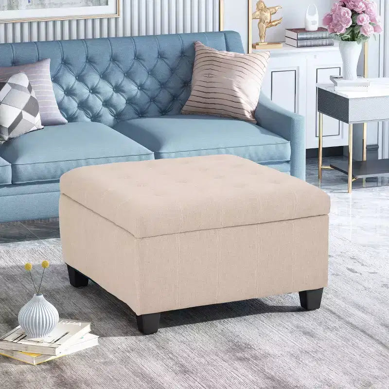 Banc ottoman de rangement carré Okak Exquisite, table basse, repose-pieds rembourré capitonné pour canapé, salon, chambre, entrée