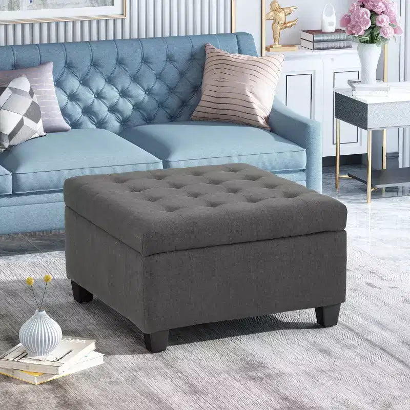 Banc ottoman de rangement carré Okak Exquisite, table basse, repose-pieds rembourré capitonné pour canapé, salon, chambre, entrée
