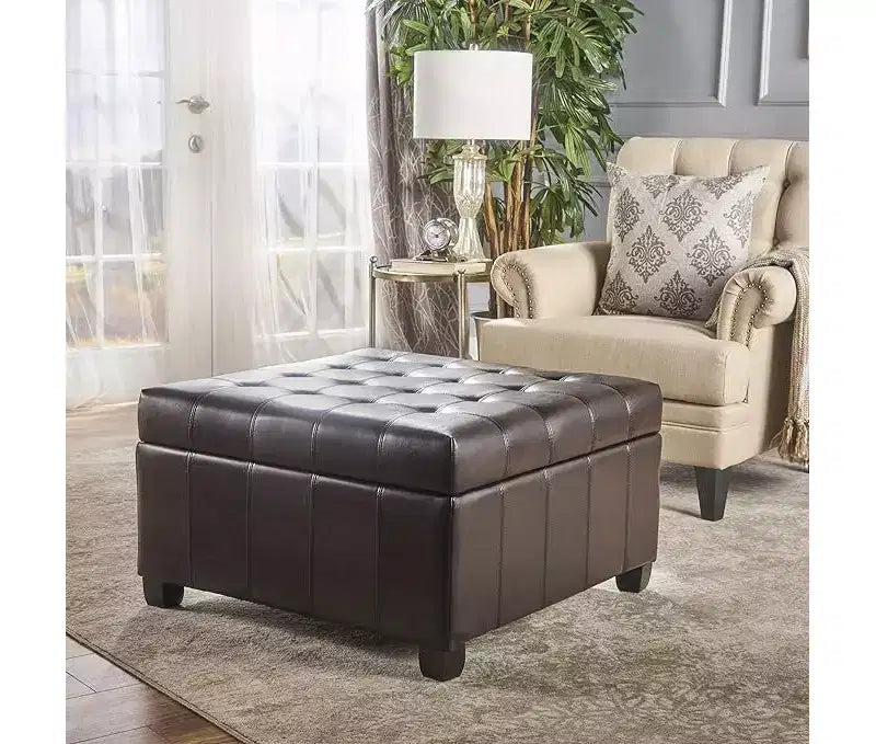 Banc ottoman de rangement carré Okak Exquisite, table basse, repose-pieds rembourré capitonné pour canapé, salon, chambre, entrée