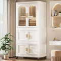 Okak Folding Wardrobe, 25.59 Closet with Wheels & Magnetic Door, Layered Storage Cabinet + 2 Folding Boxes & 10 Hangers for Apartments