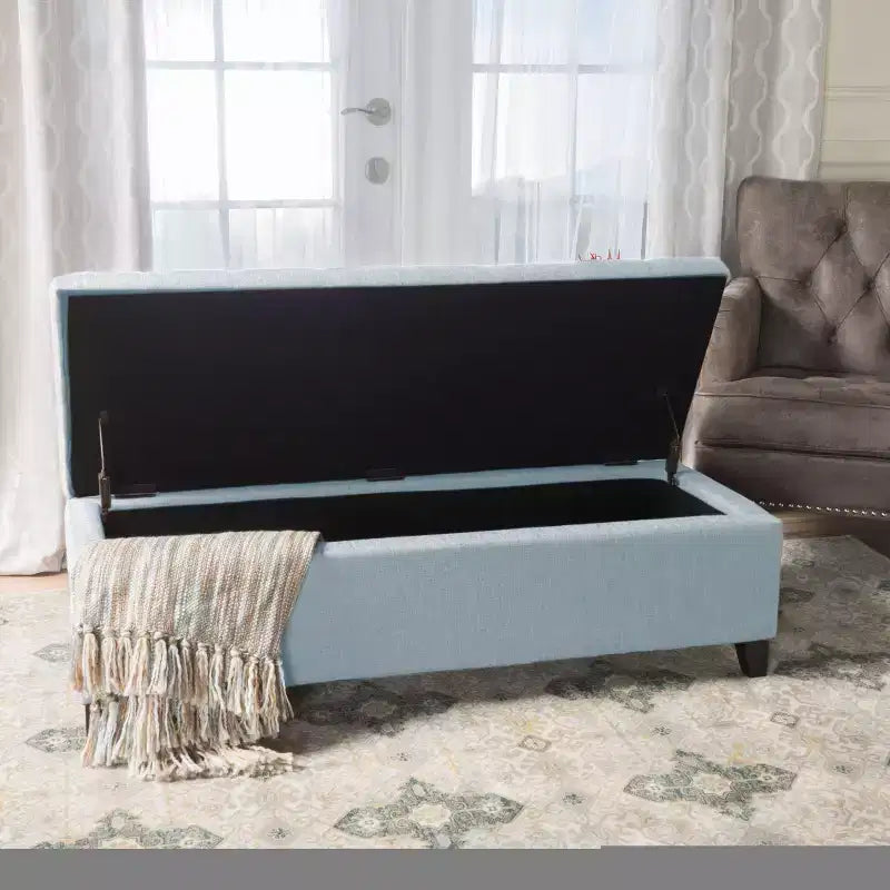 Banc ottoman de rangement moderne Okak avec pieds en bois de bouleau, tabouret de rangement rembourré doux pour salon, entrée, chambre, bout de lit