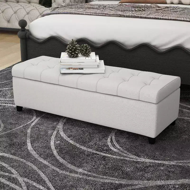 Banc ottoman de rangement moderne Okak avec pieds en bois de bouleau, tabouret de rangement rembourré doux pour salon, entrée, chambre, bout de lit