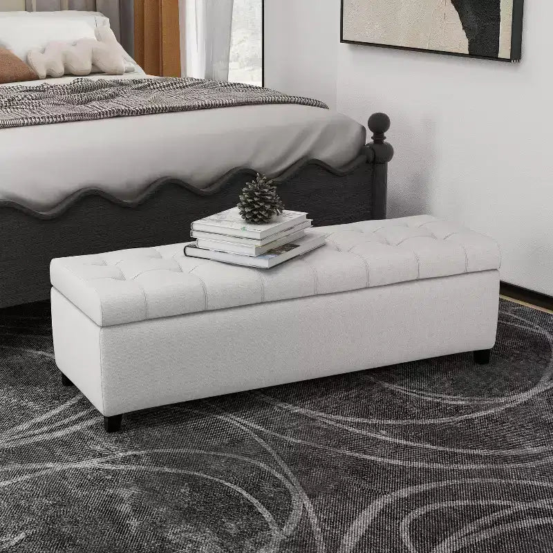 Banc ottoman de rangement moderne Okak avec pieds en bois de bouleau, tabouret de rangement rembourré doux pour salon, entrée, chambre, bout de lit