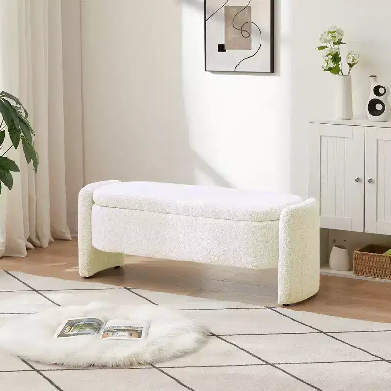 Banc ottoman de rangement moderne Okak avec pieds en bois de bouleau, tabouret de rangement rembourré doux pour salon, entrée, chambre, bout de lit