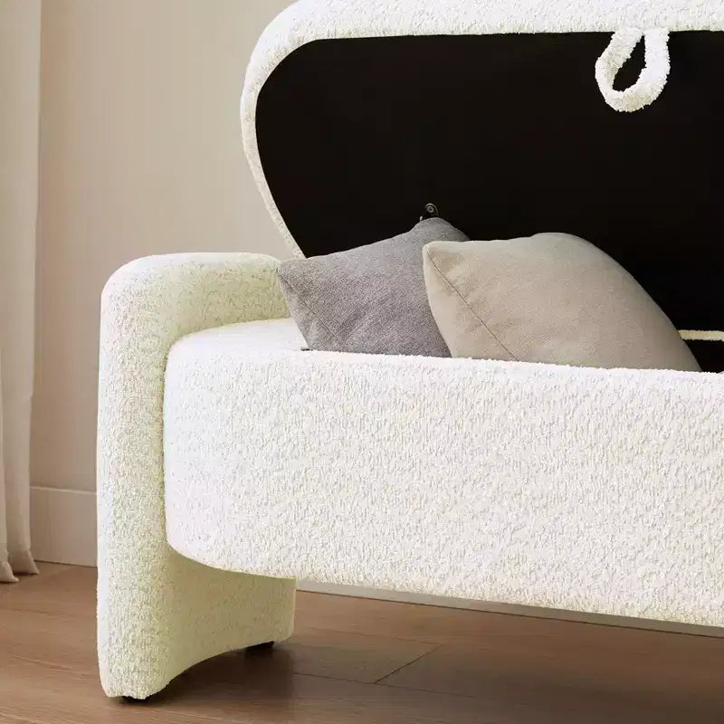 Banc ottoman de rangement moderne Okak avec pieds en bois de bouleau, tabouret de rangement rembourré doux pour salon, entrée, chambre, bout de lit