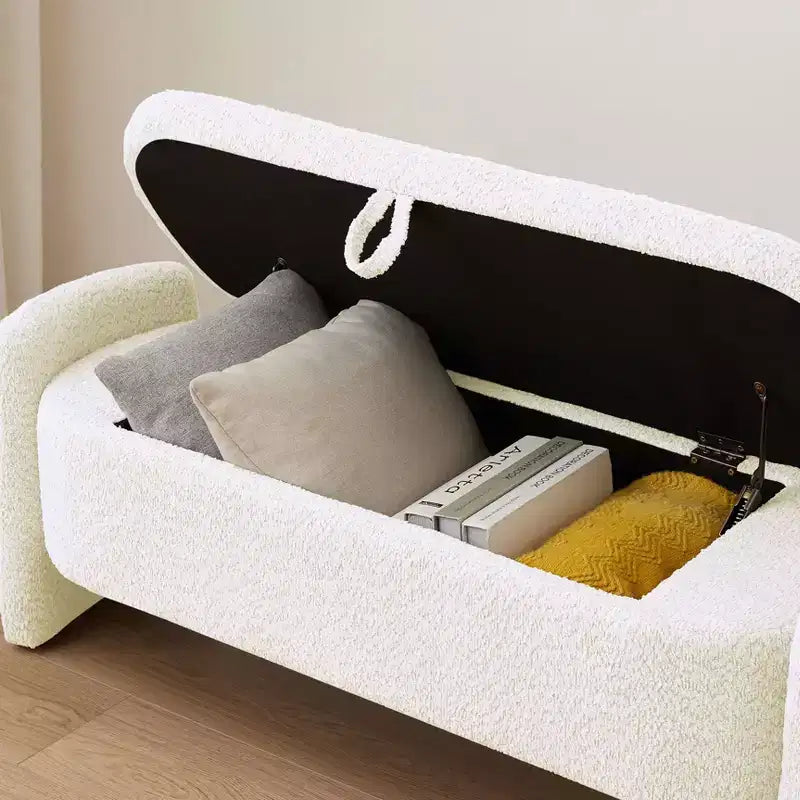 Banc ottoman de rangement moderne Okak avec pieds en bois de bouleau, tabouret de rangement rembourré doux pour salon, entrée, chambre, bout de lit