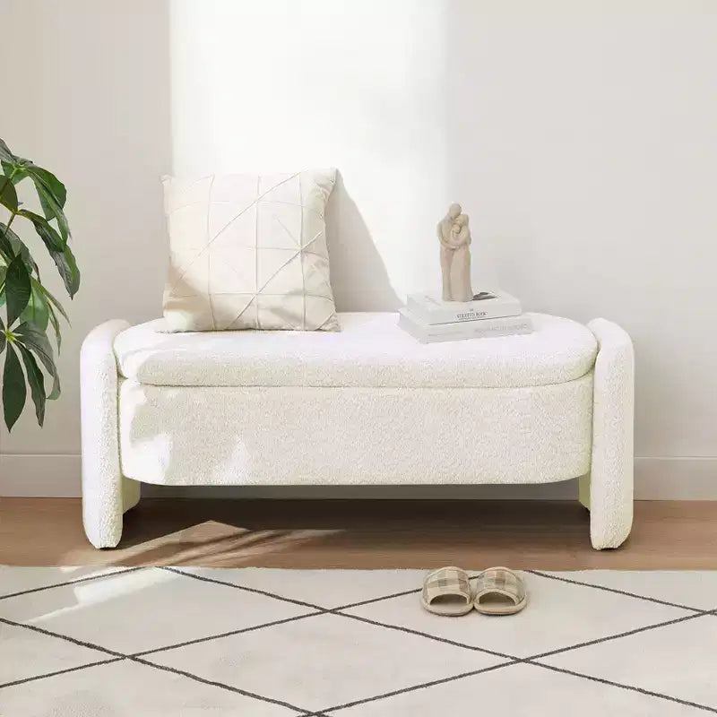 Banc ottoman de rangement moderne Okak avec pieds en bois de bouleau, tabouret de rangement rembourré doux pour salon, entrée, chambre, bout de lit