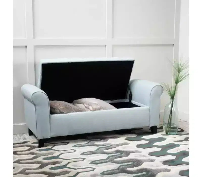 Banc de rangement ottoman de luxe moderne Okak avec accoudoirs roulés, pouf de rangement capitonné à boutons diamant pour salon, entrée, chambre à coucher