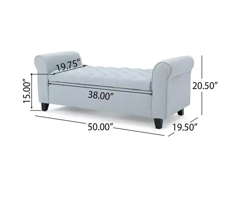 Banc de rangement ottoman de luxe moderne Okak avec accoudoirs roulés, pouf de rangement capitonné à boutons diamant pour salon, entrée, chambre à coucher