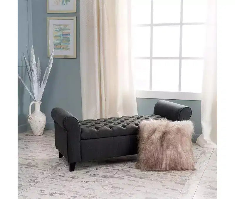 Okak Luxury Modern Storage Ottoman Bench with Rolled Arms Diamond Button-Tufted Storage Foot Rest Stool for Living Room,Entryway,Bedroom