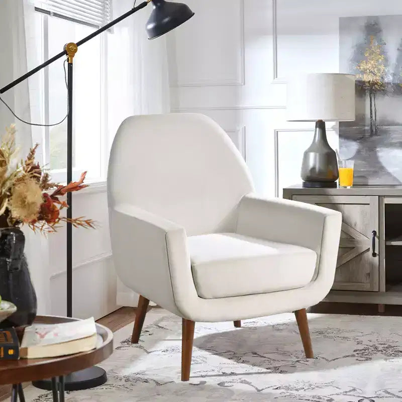 Okak Chaise d'appoint élégante, fauteuil de lecture pour salon avec coussin moelleux, fauteuil Prince Mid-Century avec pieds en bois massif pour bureau et chambre