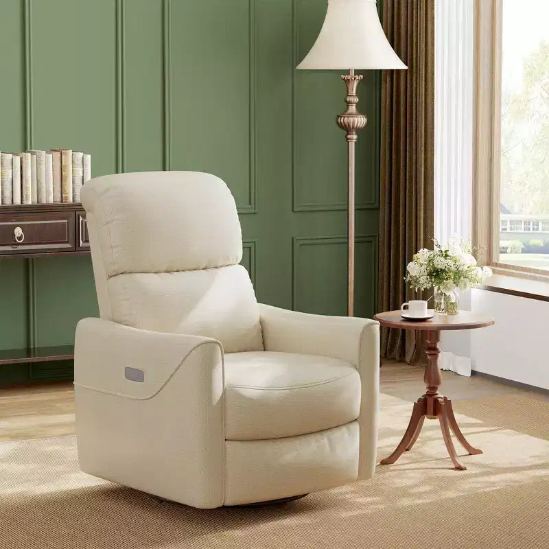 Fauteuil inclinable électrique pivotant et planeur, revêtement en similicuir, fauteuil berçant de nurserie avec port de chargement, accoudoirs incurvés