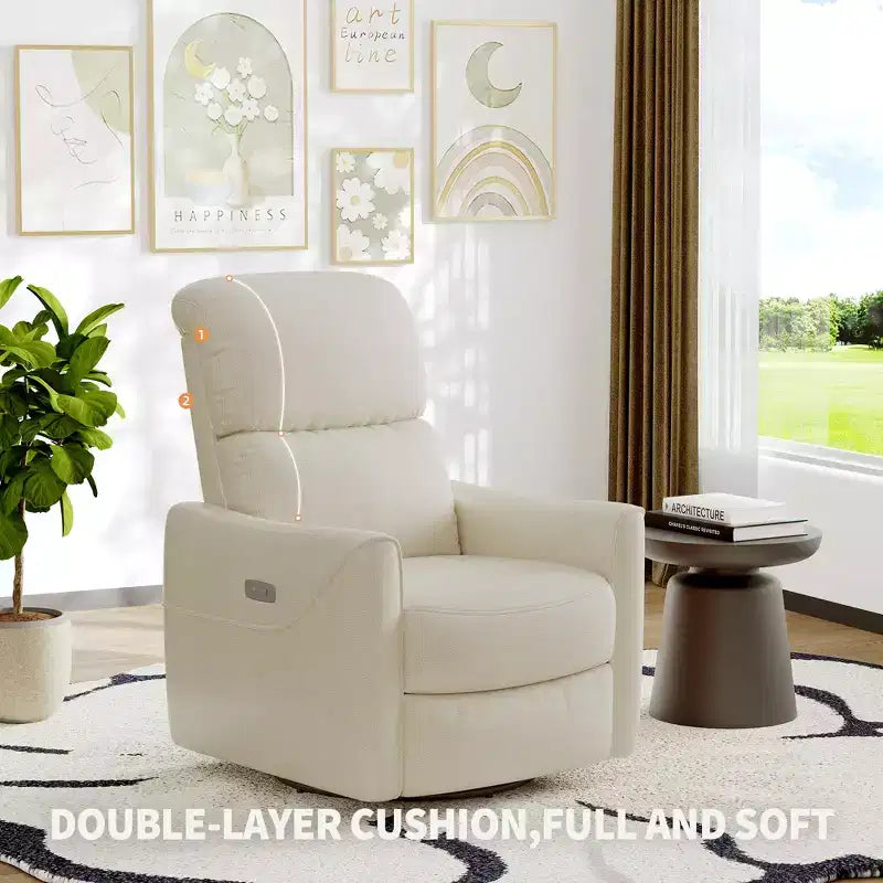 Fauteuil inclinable électrique pivotant et planeur, revêtement en similicuir, fauteuil berçant de nurserie avec port de chargement, accoudoirs incurvés