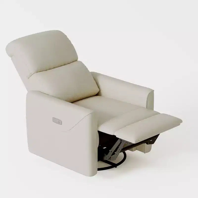 Fauteuil inclinable électrique pivotant et planeur, revêtement en similicuir, fauteuil berçant de nurserie avec port de chargement, accoudoirs incurvés