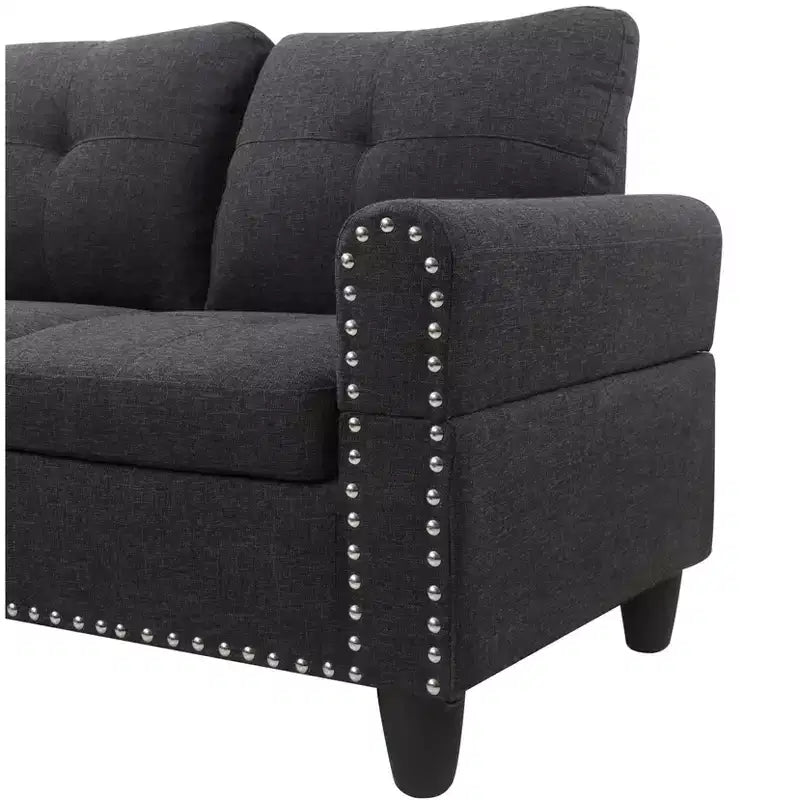 Canapé d'angle Okak 98 avec pouf modulable et 2 coussins décoratifs, chaise longue moderne en lin pour salon, appartement