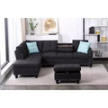 Okak 98 L-Shaped Sectional Couch with Movable Ottoman&2 Throw Pillows, Modern Linen Upholstered Sofa Chaise for Living Room,Apartment