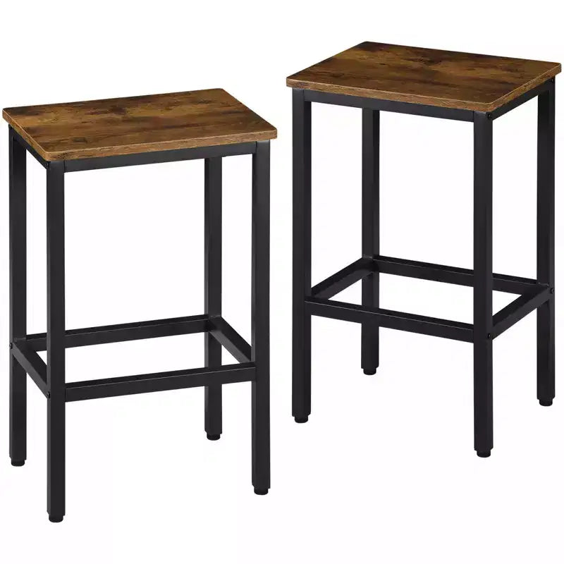 HomeRoots Set of Two 26 Brown and Black Steel and Wood Backless Counter Height Bar Chairs