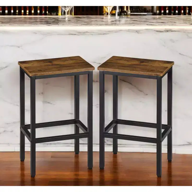 HomeRoots Lot de Deux Chaises de Bar Marron et Noir en Acier et Bois sans Dossier, Hauteur Comptoir, de 26 po