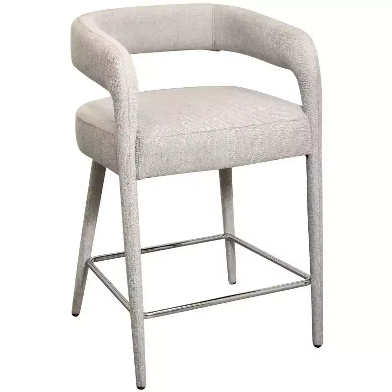 25 Ivory Metal and Fabric Low Back Counter Height Bar Chair