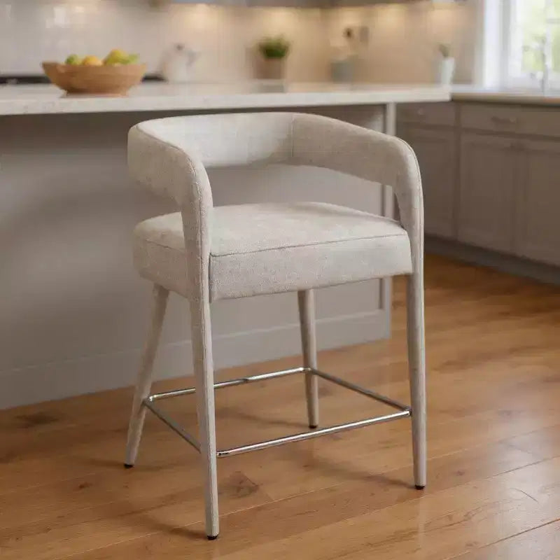 25 chaises de bar de comptoir à dossier bas en métal et tissu ivoire