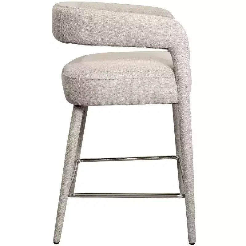 25 chaises de bar de comptoir à dossier bas en métal et tissu ivoire