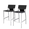 HomeRoots Set of Two 25 Gray and Silver Faux Leather and Metal Low Back Counter Height Bar Chairs