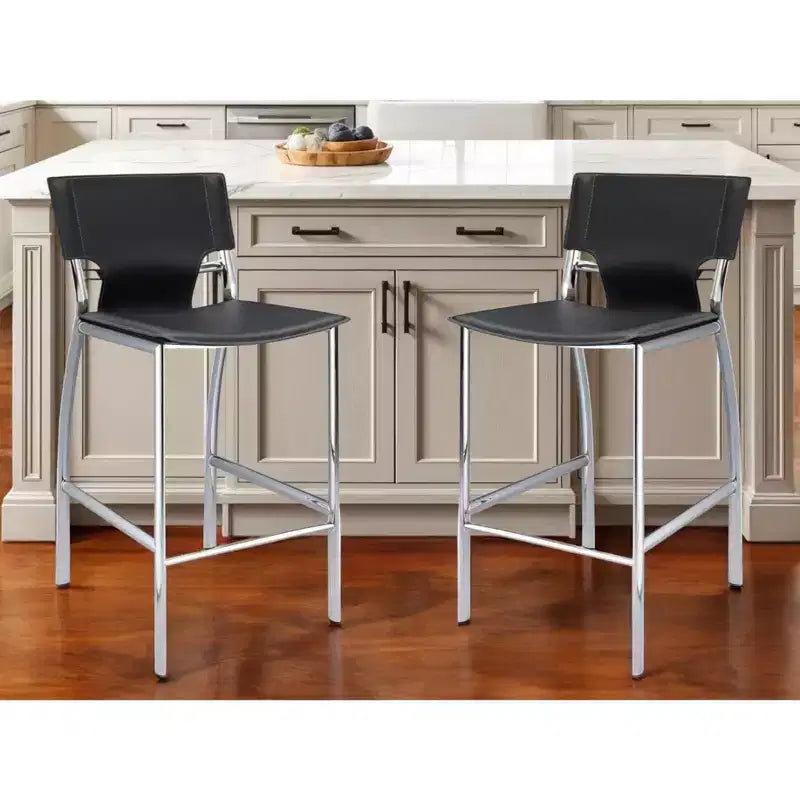 HomeRoots Ensemble de deux tabourets de bar gris et argent en similicuir et métal à dossier bas de 63,5 cm