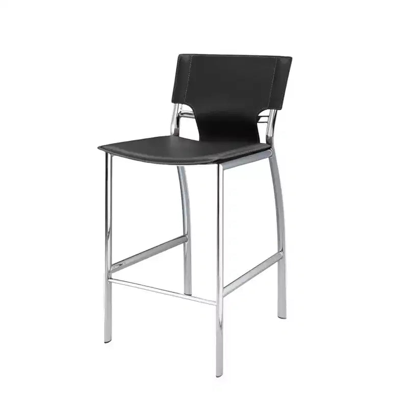 HomeRoots Ensemble de deux tabourets de bar gris et argent en similicuir et métal à dossier bas de 63,5 cm