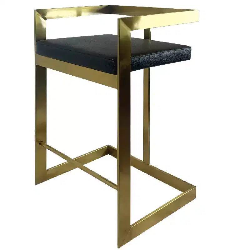 HomeRoots 26 Black and Gold Faux Leather and Stainless Steel Low Back Counter Height Bar Chair