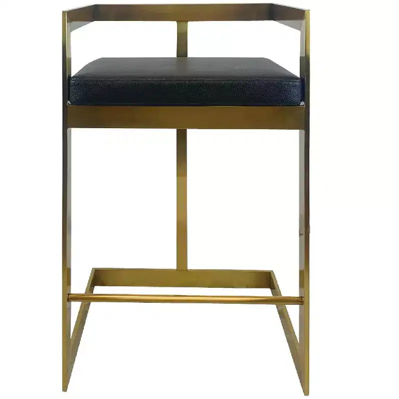 Tabouret de bar HomeRoots 26, hauteur comptoir, en similicuir noir et or et acier inoxydable, dossier bas