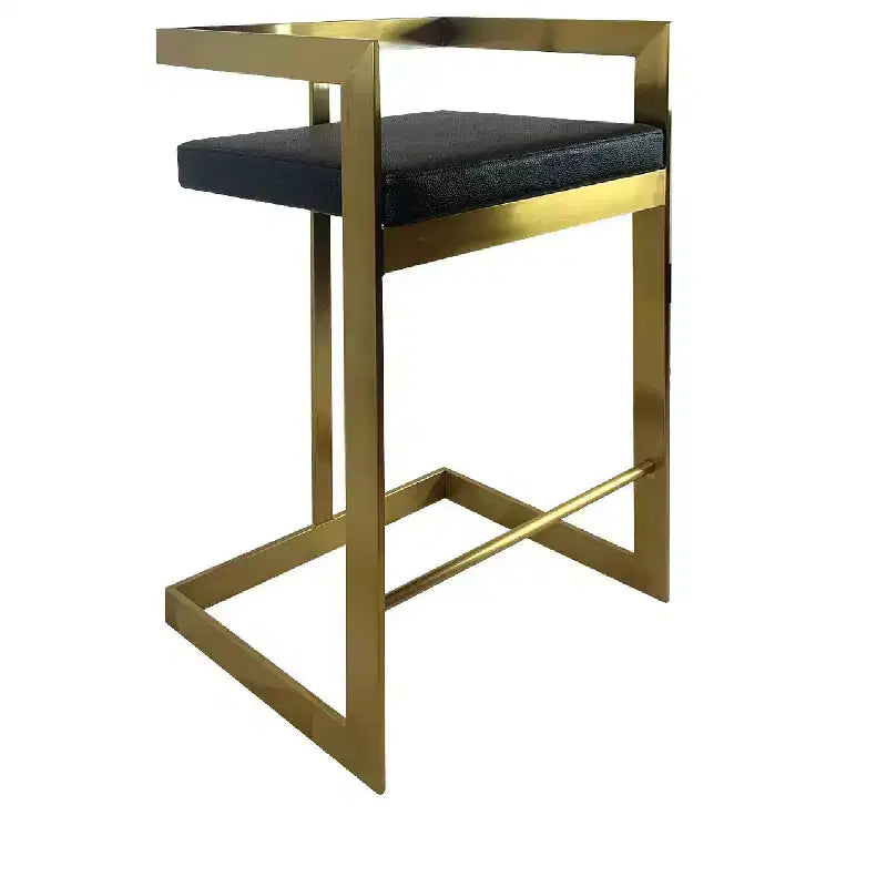 Tabouret de bar HomeRoots 26, hauteur comptoir, en similicuir noir et or et acier inoxydable, dossier bas