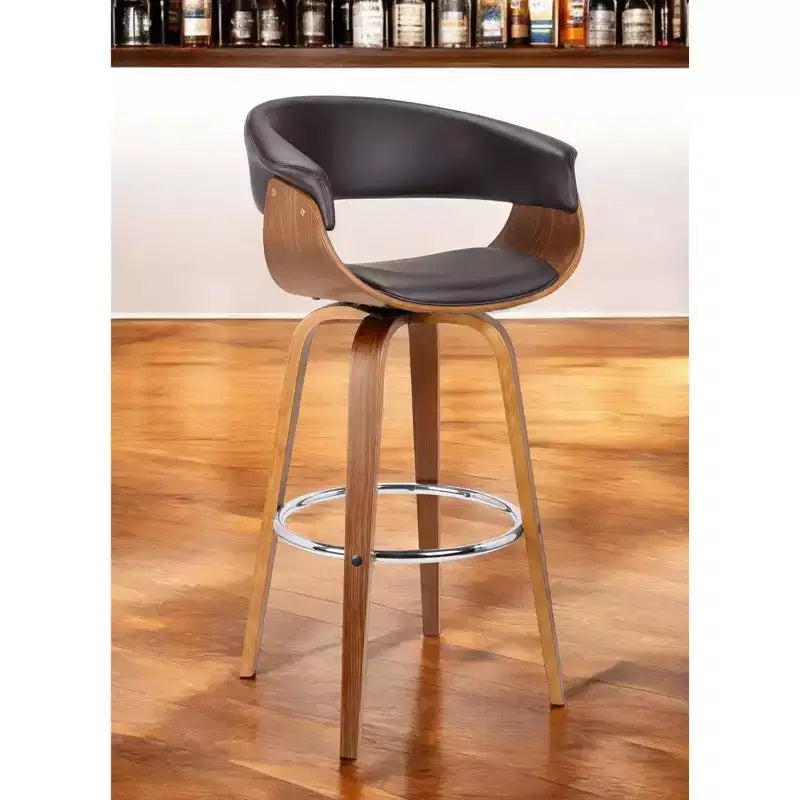 HomeRoots Chaise de bar pivotante à dossier bas en faux cuir marron et fer, hauteur comptoir, 27 po