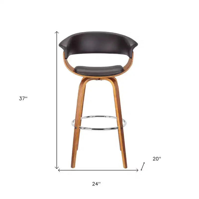 HomeRoots Chaise de bar pivotante à dossier bas en faux cuir marron et fer, hauteur comptoir, 27 po