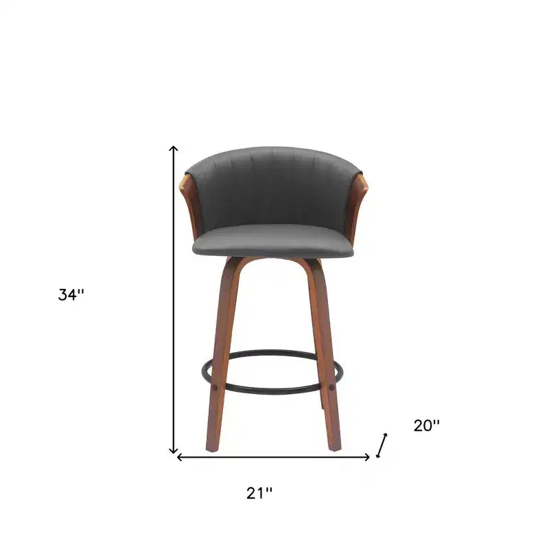 Chaise de bar pivotante HomeRoots 26, hauteur comptoir, en similicuir gris et marron avec pieds en bois massif