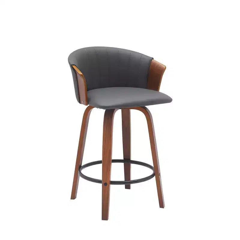Chaise de bar pivotante HomeRoots 26, hauteur comptoir, en similicuir gris et marron avec pieds en bois massif