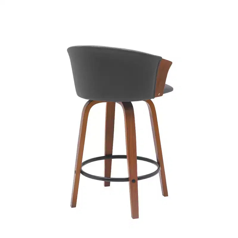 Chaise de bar pivotante HomeRoots 26, hauteur comptoir, en similicuir gris et marron avec pieds en bois massif