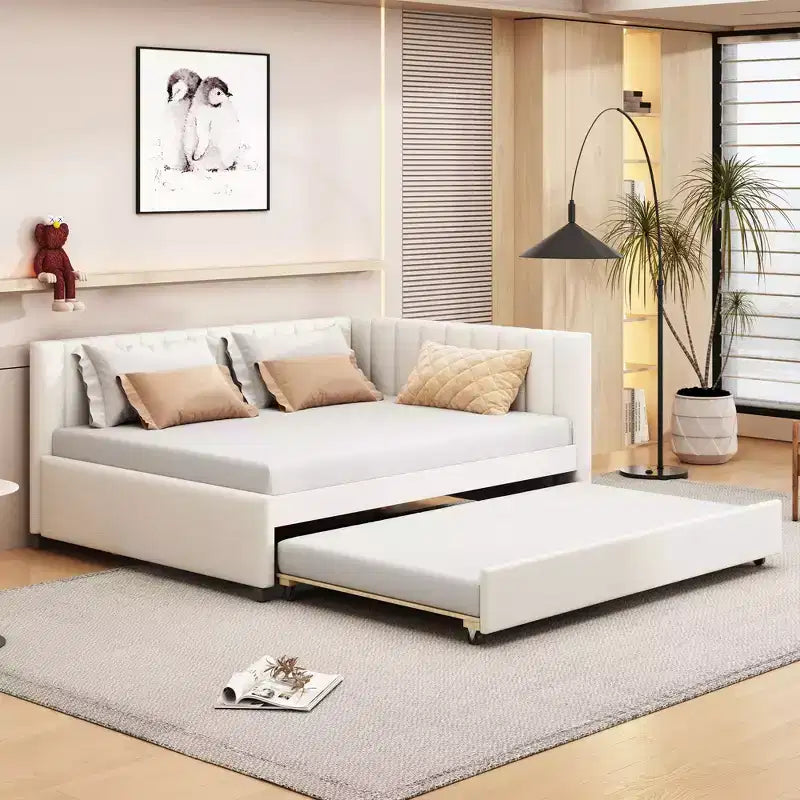 Whisen Full Size Upholstered Daybed with Trundle Sofa Bed Frame