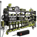 Hausource 12-Slot Power Tool Organizer Storage Racks with Pegboard, 4-Tier Drill Rack & Power Strip