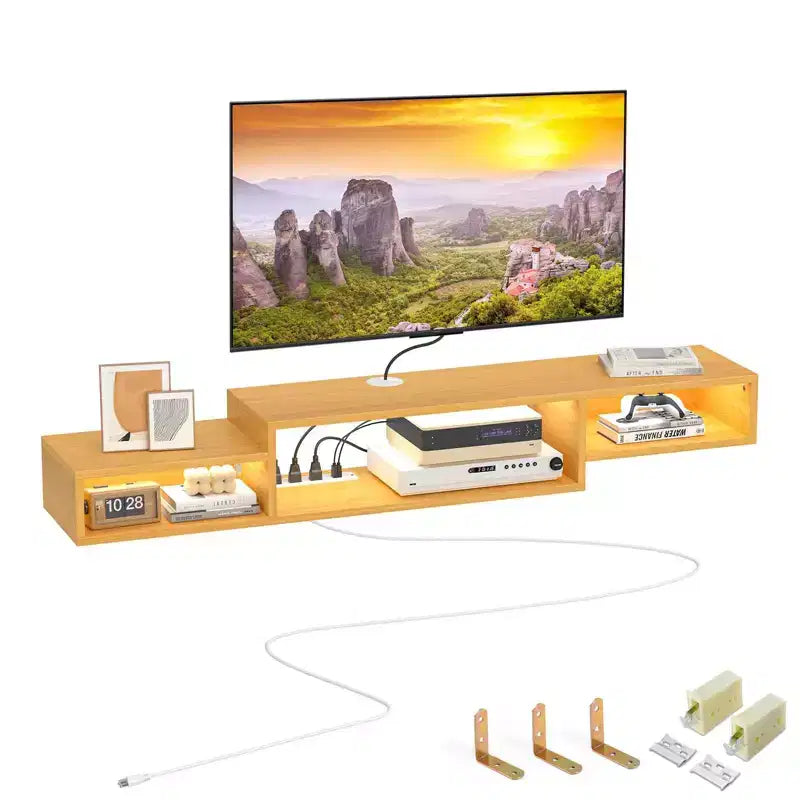 Hausource Floating TV Stand with RGB LED, Power Strip & Storage  Sleek Wall Mounted Media Console