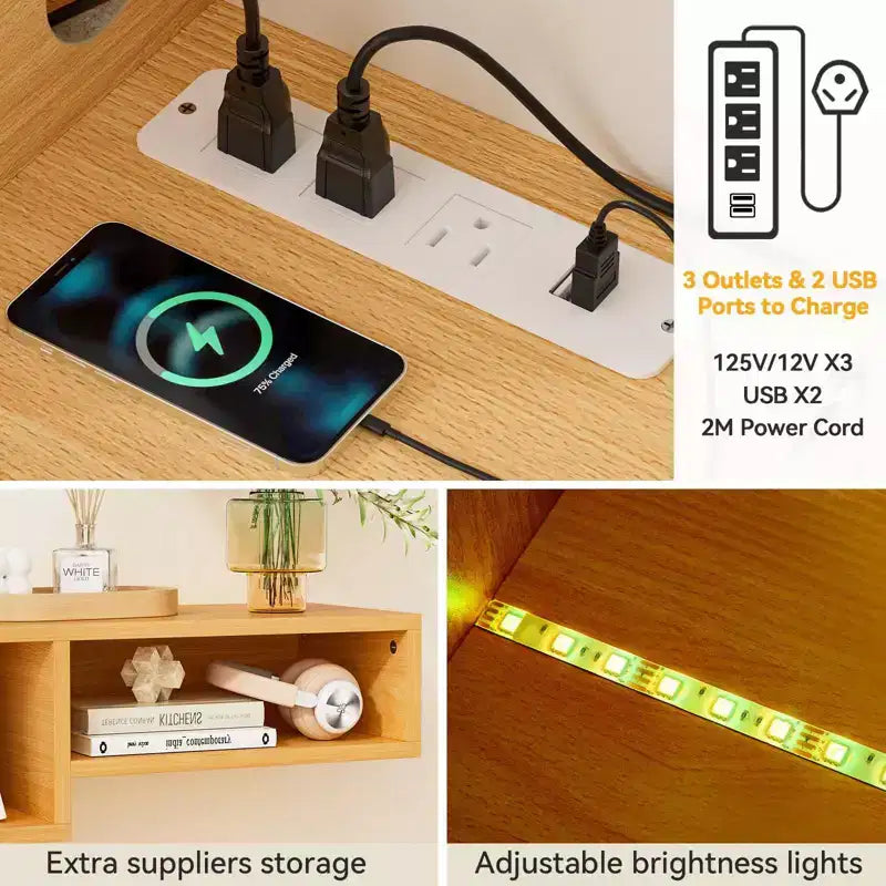 Meuble TV flottant Hausource avec LED RVB, multiprise et rangement – Console multimédia murale élégante