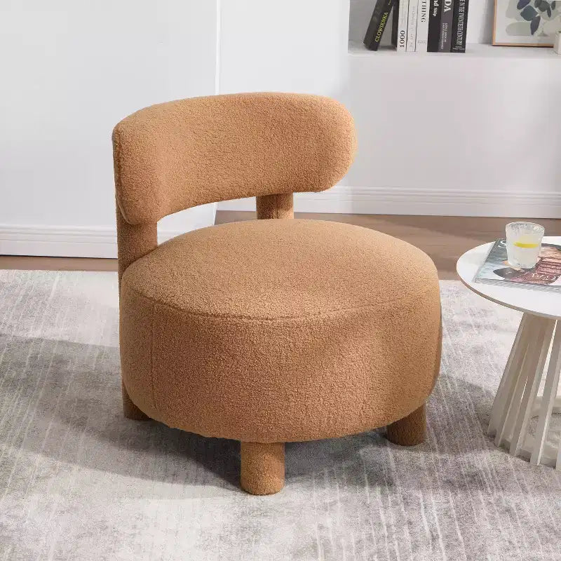 Upholstered Accent Chair Armless Side Chair with Curved Backrest, Teddy/Fur, White/Khaki - ModernLuxe